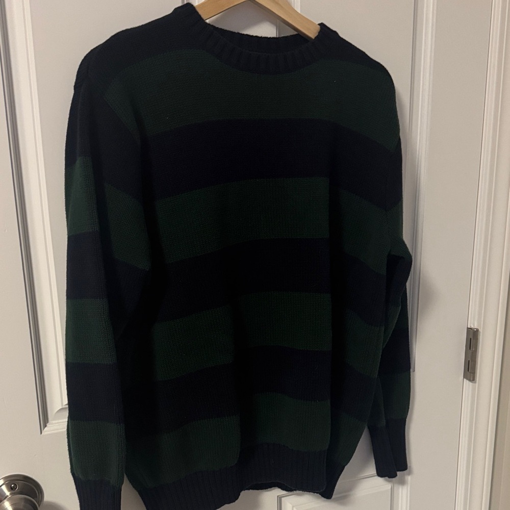 Brandy Melville Black and Green Striped Crewneck Sweater